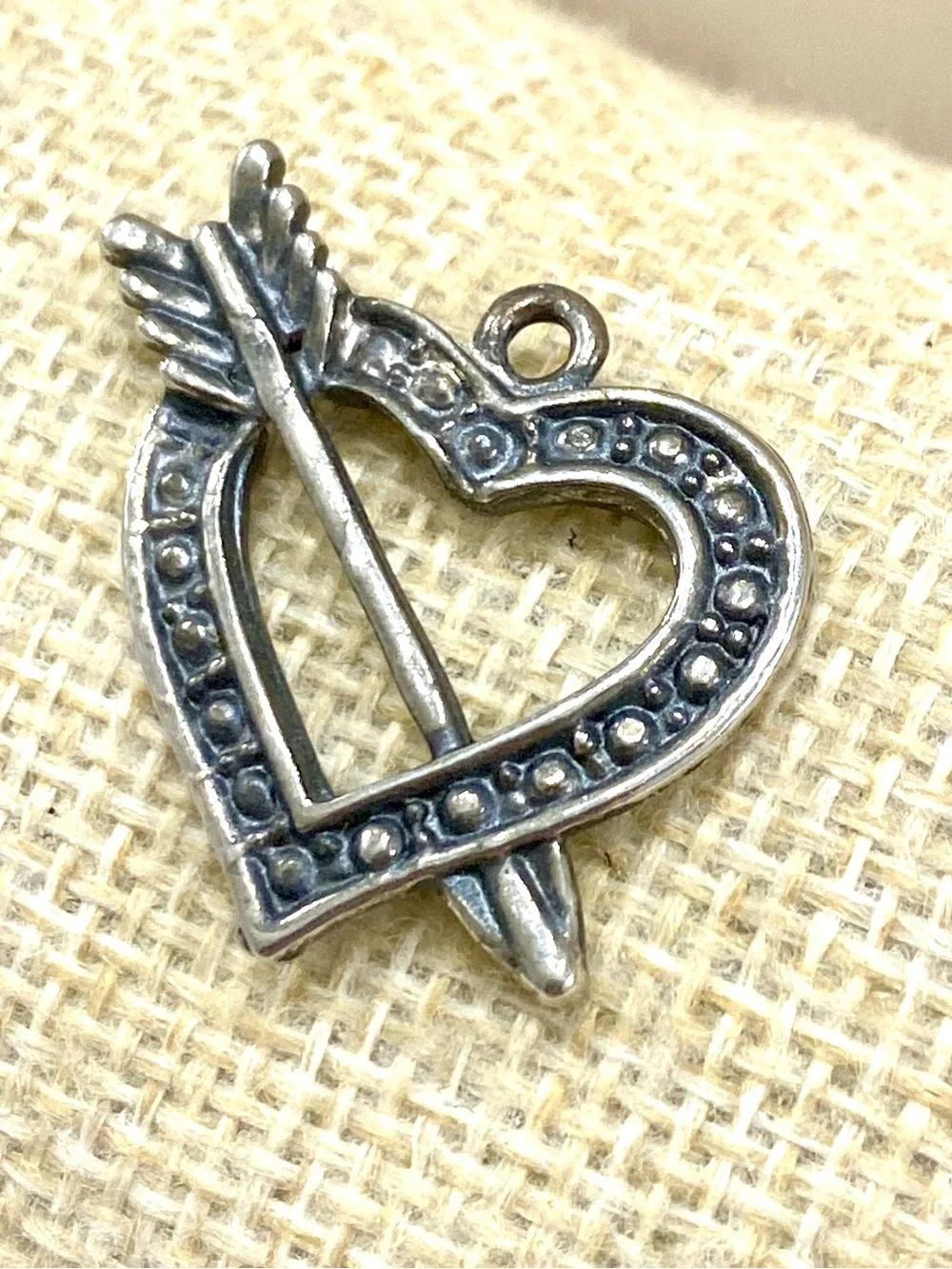 Vintage Silver-Tone Heart and Arrow Pendant Charm